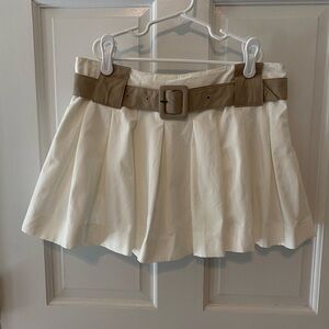 Maeve pleated skort in white with tan belt, size 4.